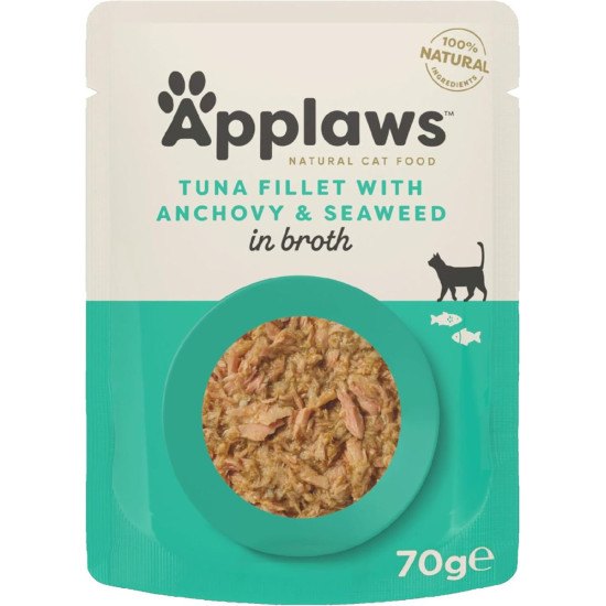APPLAWS Natural – hrană umedă complementară pentru pisici, file de ton și anșoa în supă, 70 g